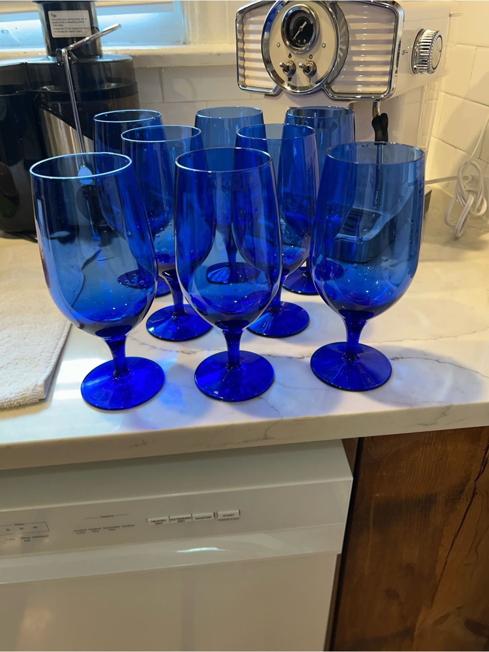 Set of Cobalt Blue Stemmed Water Goblets - 8 Pieces
